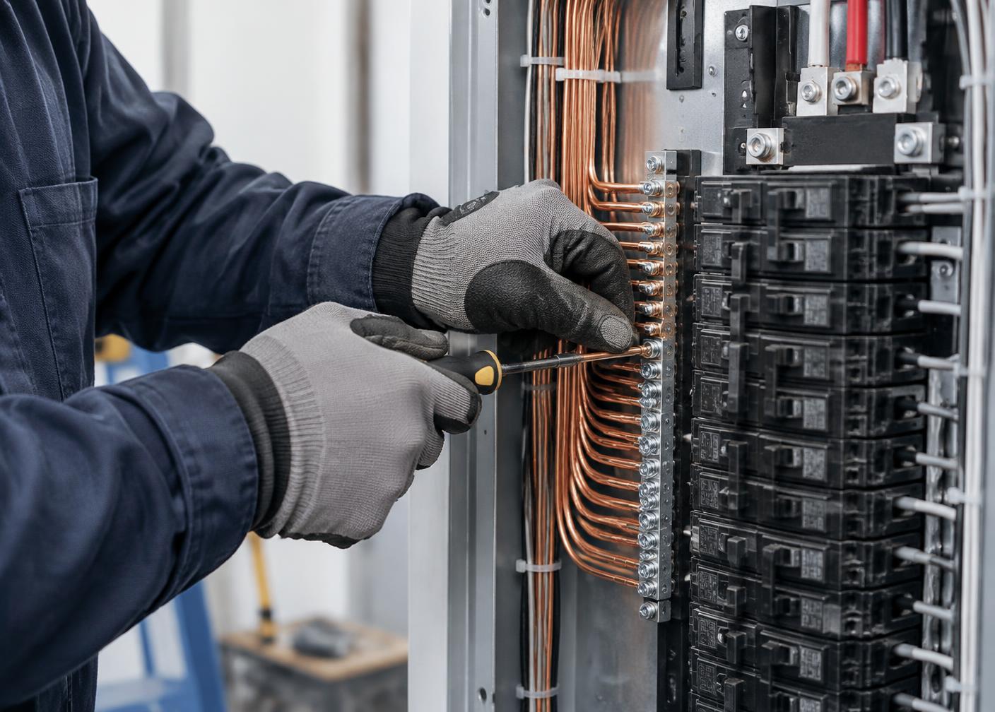 Careful electrical work inside a service panel